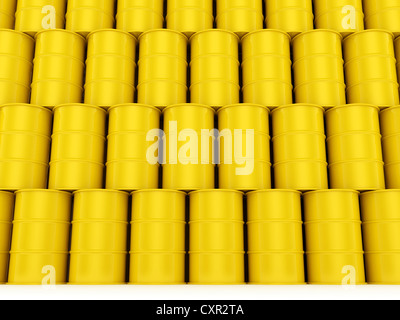 3D render di olio giallo di barili parete Foto Stock