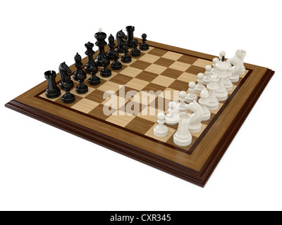 3D render di scacchiera con figure in sfondo bianco Foto Stock