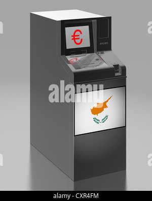 ATM con una bandiera cipriota, immagine simbolica per l'euro pacchetto di salvataggio per Cipro, illustrazione Foto Stock