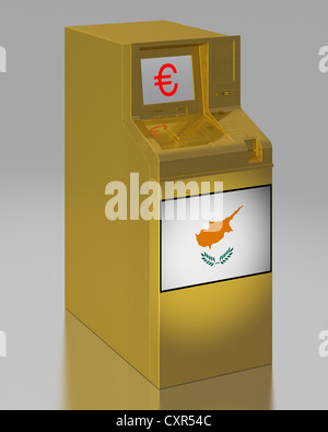 ATM con una bandiera cipriota, immagine simbolica per l'euro pacchetto di salvataggio per Cipro, illustrazione Foto Stock