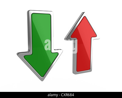 3d illustrazione di download e upload di frecce su sfondo bianco Foto Stock