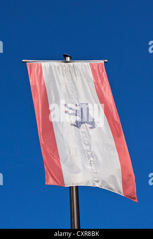 Bandiera di Berlino nei colori rosso e bianco e l'Orso di Berlino, Berlino, Germania, Europa Foto Stock