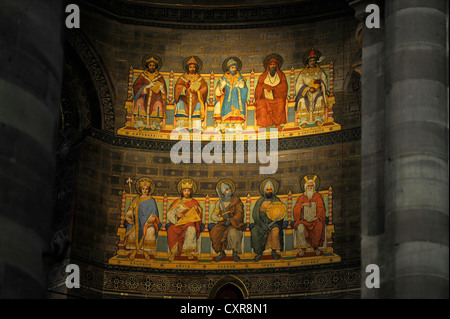 Coro in stile romanico con abside un affresco in stile neo-stile bizantino, coro, vista interna, la cattedrale di Strasburgo, Cattedrale di Nostra Signora di Foto Stock