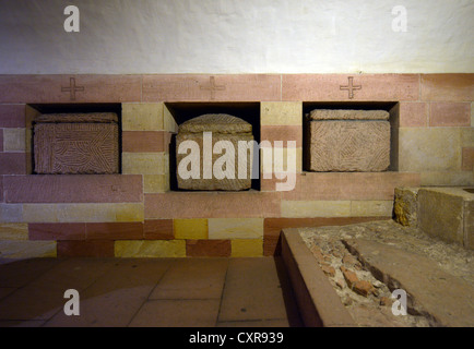 Tombe della dinastia Salian, cripta, il Romanico più grande sala colonne in Europa, Cattedrale di Speyer, Cattedrale imperiale Foto Stock