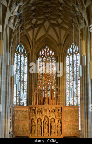 Vista interna, altare maggiore, più di cinquecento anni, St. Mary's altare di Hans Seyfer, tardo gotico, Coro, chiesa protestante di san Kilian Foto Stock