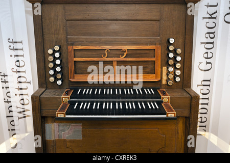 Console di organo da Johanniskirche, Chiesa di San Giovanni Evangelista, organo, registro, Bach-Museum Leipzig, Lipsia musica Trail, Lipsia, Foto Stock