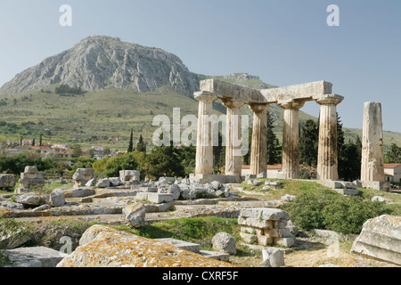 Tempio di Apollo, antica Corinto Nauplia, Peloponneso e Grecia, Europa Foto Stock