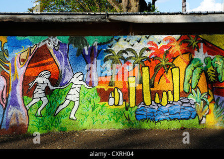 Murale colorato, Papeete, Tahiti, Isole della Società, Polinesia francese, Oceano Pacifico Foto Stock