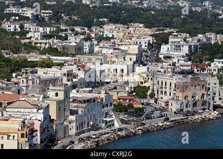 Vista di Ischia Ponte, dal Castello Aragonese, Castello Aragonese, Isola d Ischia, Golfo di Napoli Campania Italia meridionale, Italia Foto Stock