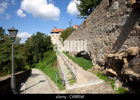 Il castello di Ortenburg, le mura della città, Bautzen, Budysin, Superiore Lusazia, Lusazia, in Sassonia, Germania, Europa PublicGround Foto Stock