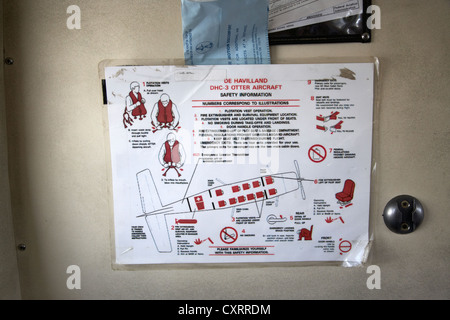 Scheda di sicurezza in interni di dehaviland DHC-3 otter idrovolante da key west Florida keys usa Foto Stock