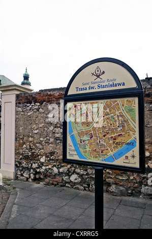 Scheda per i turisti per la St Stanislaw percorso attraverso il quartiere ebraico di Kazimierz, Cracovia, in Polonia, in Europa Foto Stock