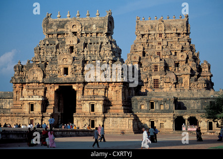 Temple Gate oppure Gopura, Tanjore o Thanjavur, Tamil Nadu, India meridionale, Asia Foto Stock