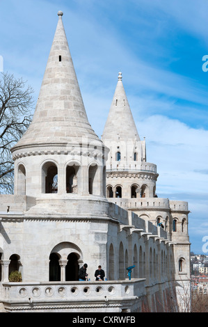 Halászbástya, Bastione del Pescatore, castle hill, Budapest, Ungheria, Europa Foto Stock