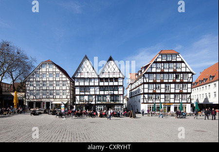 Semi-case con travi di legno nella piazza del mercato, Haus im Wilden Mann edificio, Soest, Renania settentrionale-Vestfalia, PublicGround Foto Stock