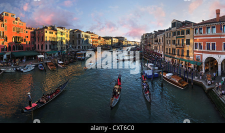 Vista panoramica, sul Canal Grande o sul Canal Grande, nella luce della sera dal Ponte di Rialto, Venezia, Veneto, Italia, Europa Foto Stock