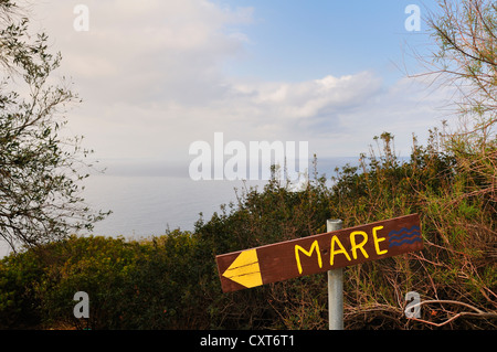 Accesso al mare, scogliere in occidente, Chiessi, Isola d'Elba, Toscana, Italia, Europa Foto Stock