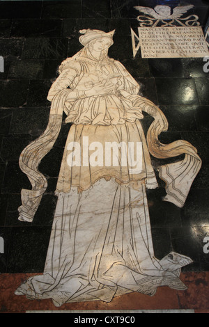 Pavimento in marmo, immagine di una Sibilla, Cattedrale di Siena, Cattedrale di Santa Maria Assunta a Siena, Toscana, Italia, Europa Foto Stock