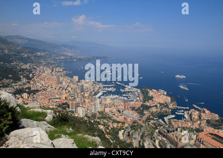 Principato di Monaco da la Tête du Chien, Côte d'Azur, Mediterraneo, Europa Foto Stock