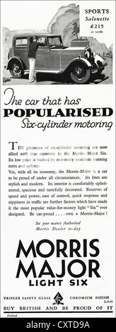 Originale degli anni trenta vintage stampa pubblicitaria dal consumatore inglese pubblicità su riviste Mprris principali sei auto del cilindro Foto Stock