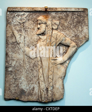 Rilievo marmoreo con il Messaggero dio greco Hermes o Augustea Julio-Claudian 27 A.C.-A.D. 68 marmo romana 67x 59cm Foto Stock