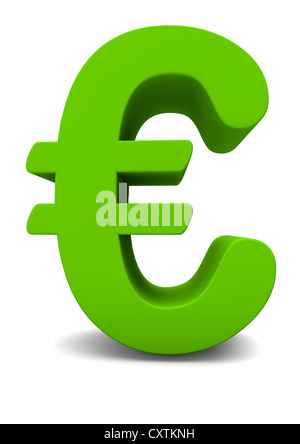 3D render di un verde simbolo Euro su sfondo bianco Foto Stock