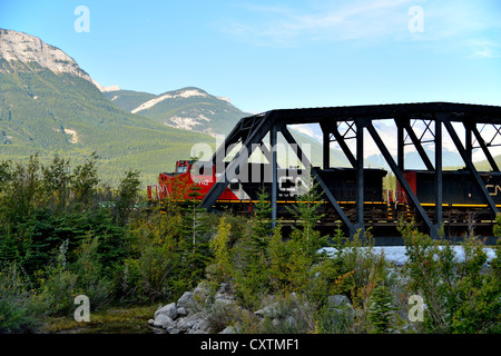 Il Canadian National treno merci il traino di un carico di vagoni ferroviari Foto Stock