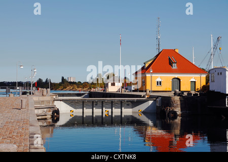 La camera di bloccaggio in Sydhavnen (Sud) Porto nel porto di Copenhagen, Danimarca Foto Stock