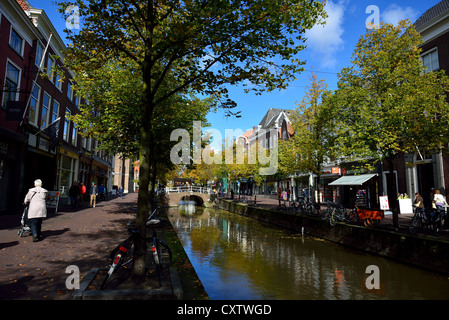 Via lungo un canale. Delft, Paesi Bassi. Foto Stock