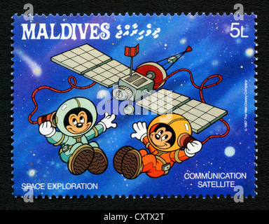 Maldive francobollo - Cartoni animati Disney - esplorazione dello spazio Foto Stock