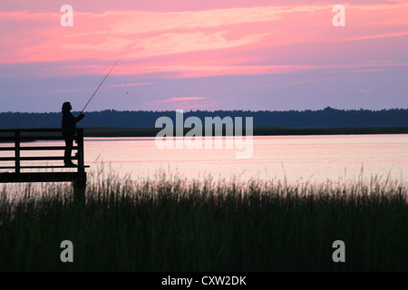 Pesca al lago Lebsko, Polonia Foto Stock