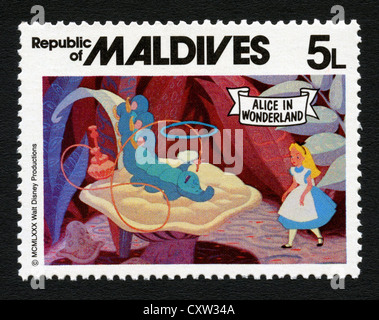 Maldive francobollo - Alice nel Paese delle Meraviglie cartoon Foto Stock