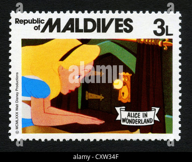 Maldive francobollo - Alice nel Paese delle Meraviglie cartoon Foto Stock