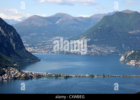 Una splendida vista panoramica sul Lago di Lugano dal Serpiano, bridge, viaggi photoarkive Foto Stock