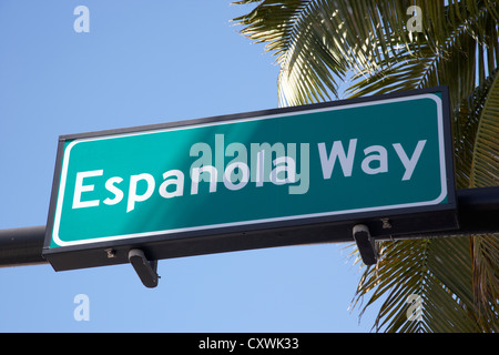 Espanola Way strada segno sobe South Beach di Miami Florida usa Foto Stock