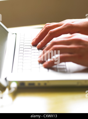 Donna al computer le mani Foto Stock