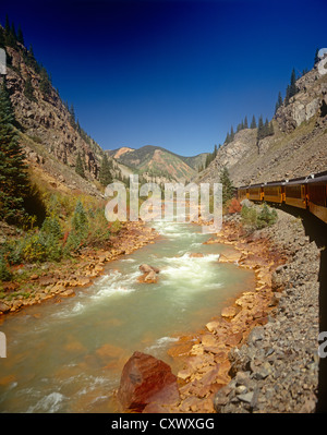 Vista da Durango Silverton Narrow Gauge Railway Colorado USA Foto Stock