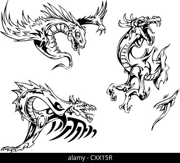 Dragon tattoo disegni. Serie di illustrazioni vettoriali. Foto Stock