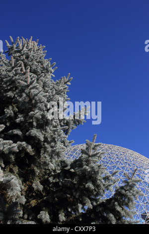 Il museo della Biosfera all'alba a Jean Drapeau Park sulla Ile SainteHelene, Montreal, Quebec, Canada. Foto Stock