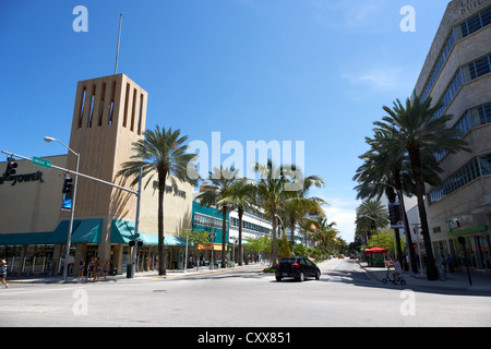 Giunzione di Lincoln road e Washington Avenue aree dello shopping South Beach di Miami Florida usa Foto Stock