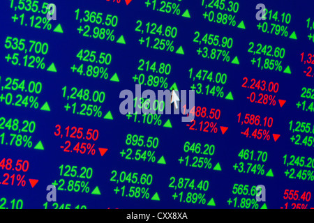 Close up of a fictional website displaying made-up figures of a stock exchange or stock market. Foto Stock