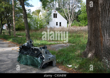 Blocco motore da auto sulla strada, vacante case, Detroit Michigan STATI UNITI Foto Stock