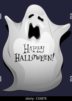 Illustrazione di un fantasma con Halloween saluti scritti su di esso Foto Stock