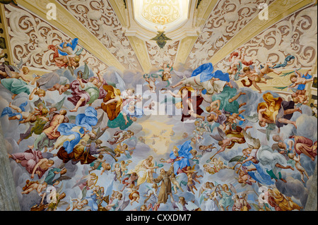 Affresco sul soffitto della Cappella XX sul santo monte Sacro Monte di Orta, Piemonte, Italia, Europa Foto Stock