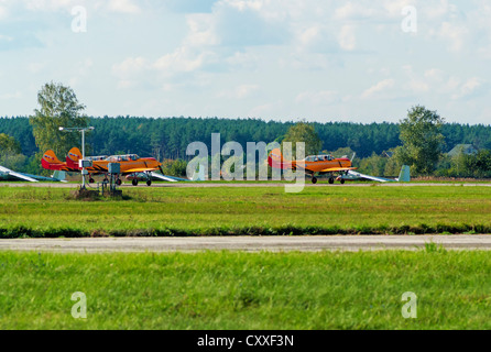 Aerobatic Team su aereo Yak-52 su AVIASVIT airshow-XXI. Foto Stock