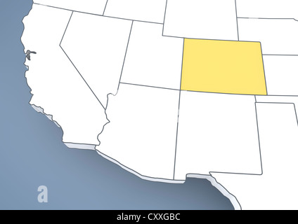 Mappa di Colorado, CO, Stati Uniti d'America, Stati Uniti d'America, contorno, 3D illustrazione Foto Stock