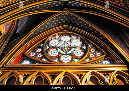 Vista interna, Sainte-Chapelle, cappella inferiore, alto gotico, Parigi, Francia, Europa Foto Stock