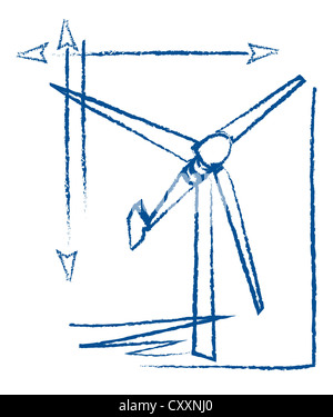 Turbina eolica, disegno tecnico, illustrazione Foto Stock