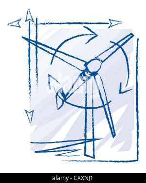 Turbina eolica, disegno tecnico, illustrazione Foto Stock