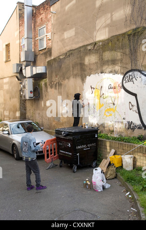 Graffiti irroratrice, Arte di strada, Spitalfields, London, England, Regno Unito, Europa, PublicGround Foto Stock